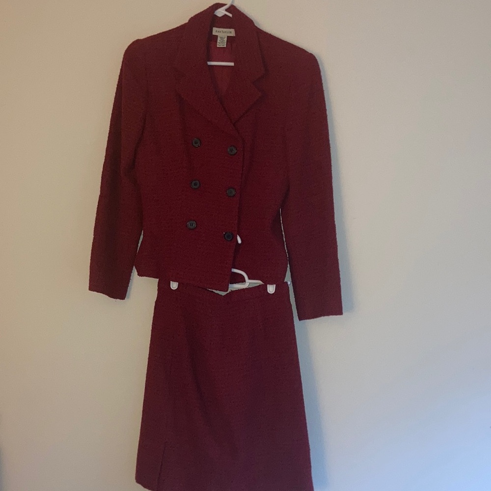 Ann Taylor double-breasted wool jacket and skirt